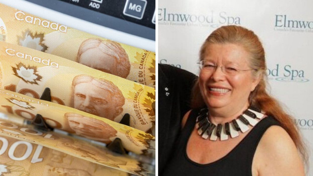 $100 bills. Right: Sherry Brydson.