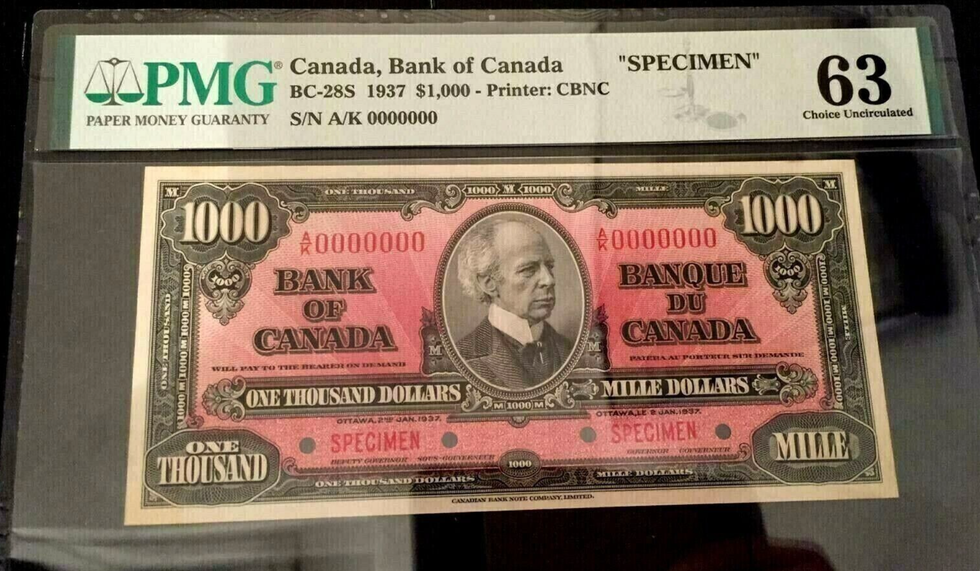 $1,000 Canadian bill from 1937.