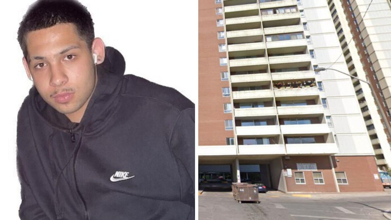 17-year-old David Petrovic. Right: The scene of the shooting at 5 Massey Square, East York.