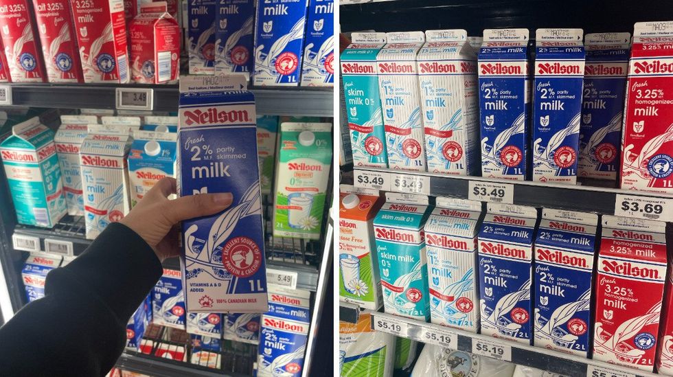 2% milk at Farm Boy. Right: Milk at Loblaws.\u200b