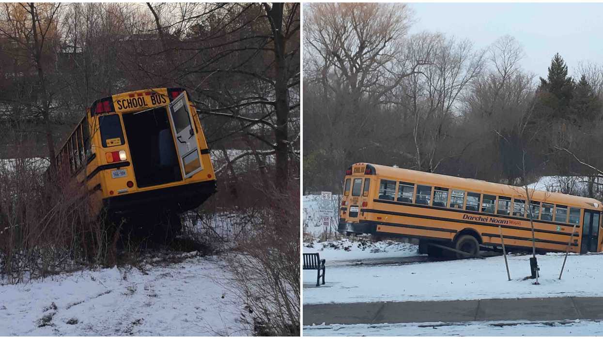 2 Ontario School Buses Were Taken On A Stolen Joy Ride & Abandoned In A Pond (VIDEO)