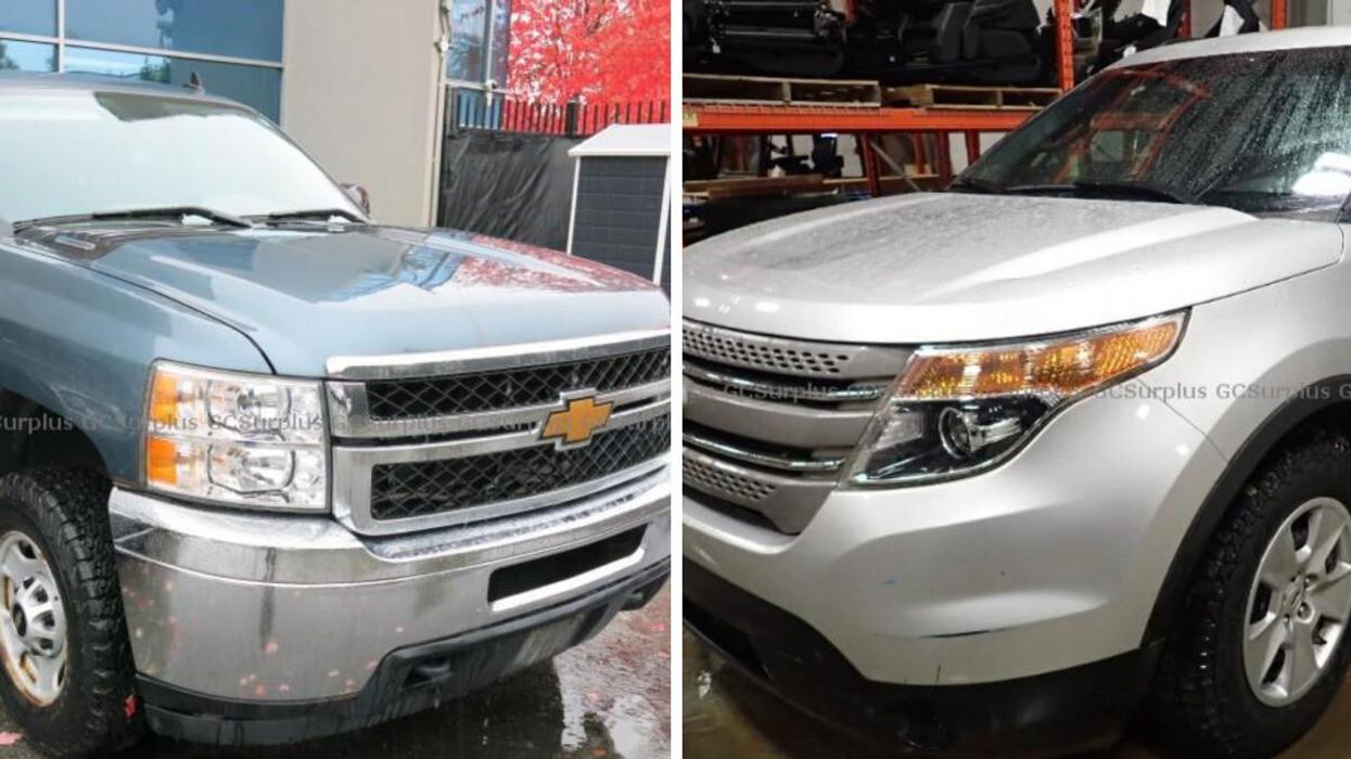 2013 Chevrolet Silverado 2500HD. Right: 2014 Ford Explorer.