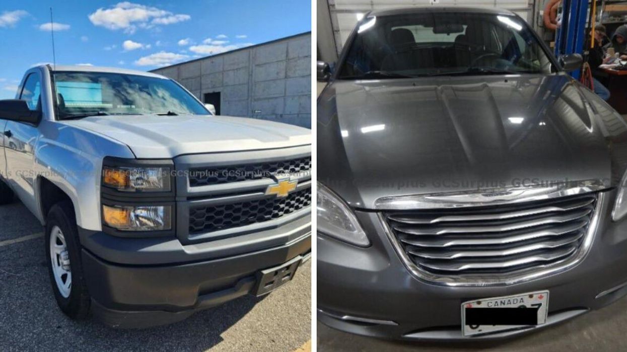 2015 Chevrolet Silverado 1500. Right: 2013 Chrysler 200 Touring.