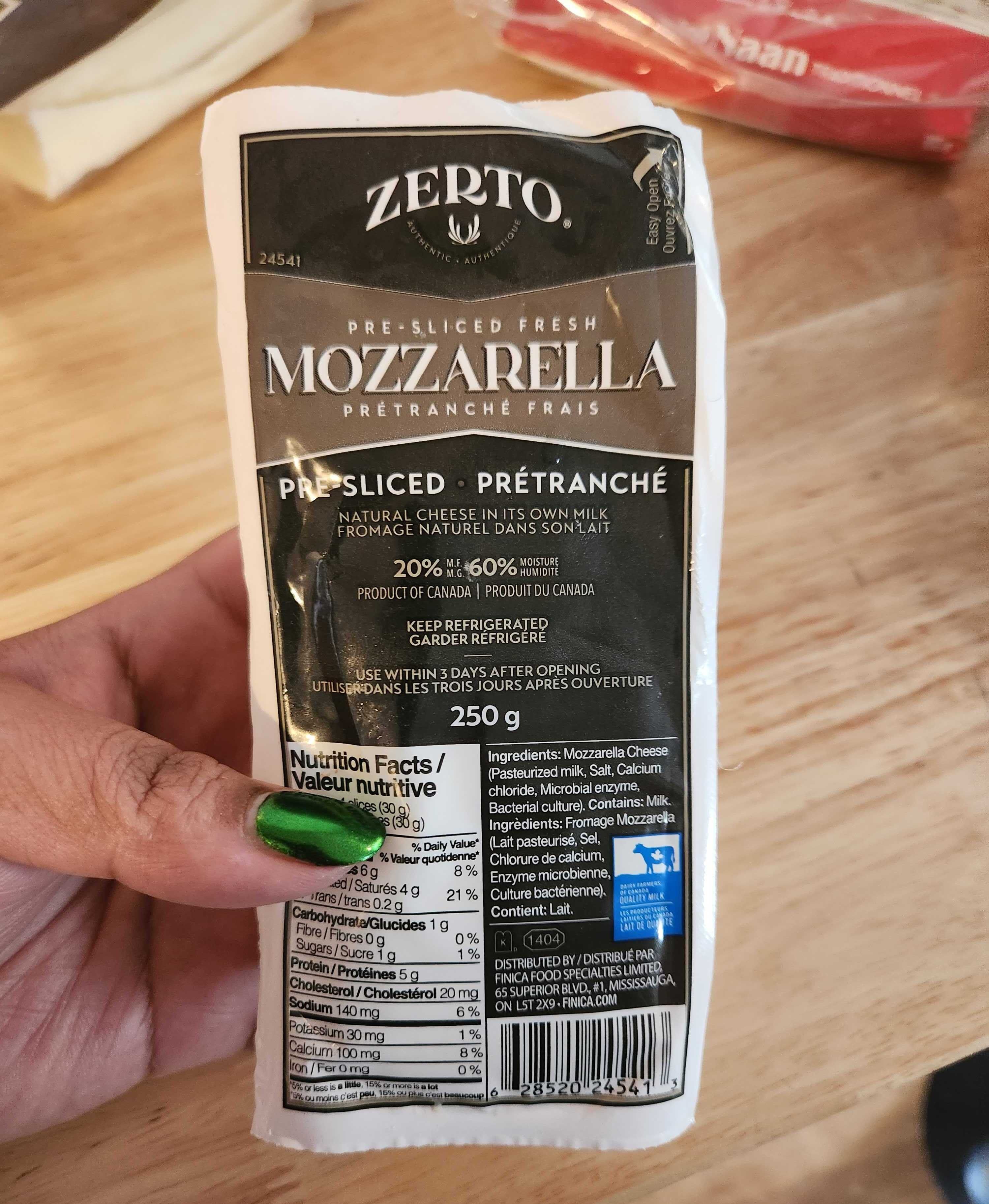 250 grams of Zerto pre-sliced fresh mozzarella from Loblaws for $10.99.