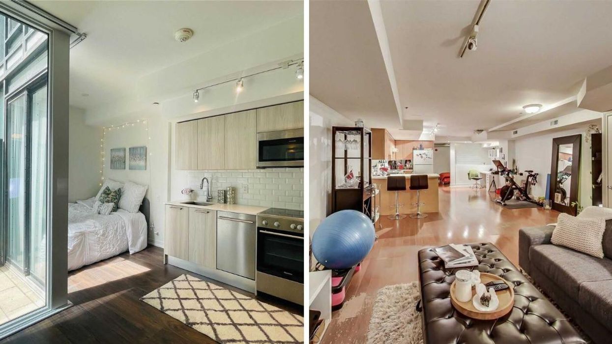 28 Wellesley St. E., Unit 211. Right: 78 St. Patrick St., Unit 100.