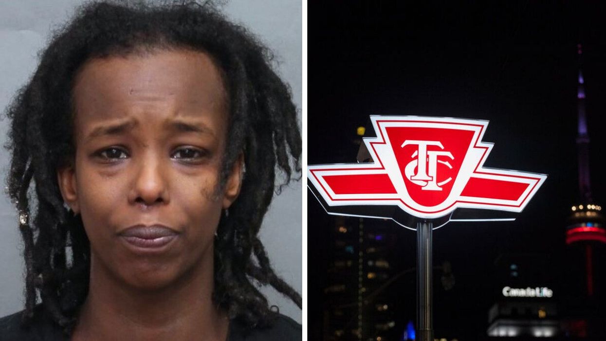 29-year-old wanted suspect Nimo Umar Gayad. Right: TTC sign.