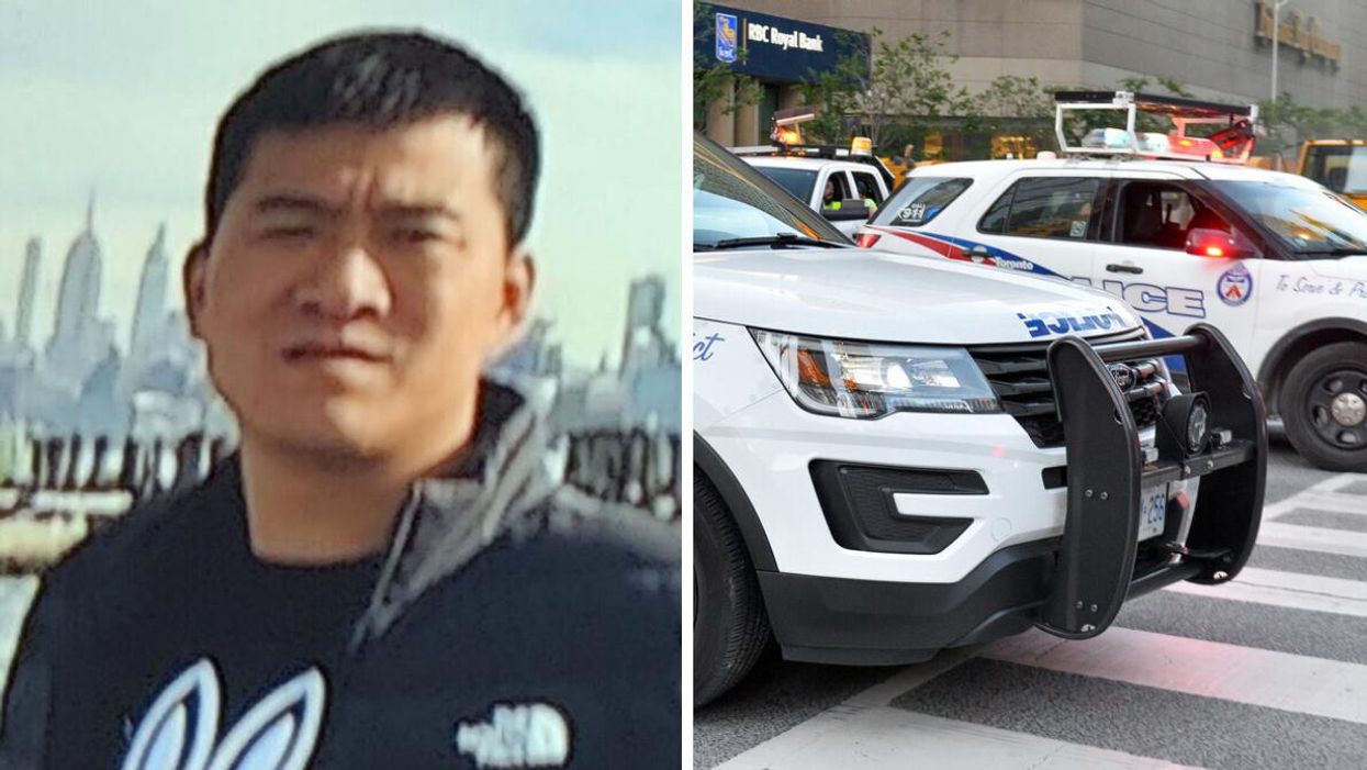 31-year-old Ding Ping Wang. Right: Toronto Police Cruisers.
