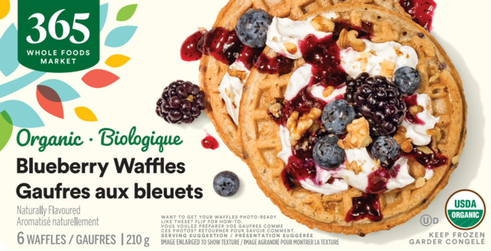 365 Whole Foods Market Organic Blueberry Waffles.