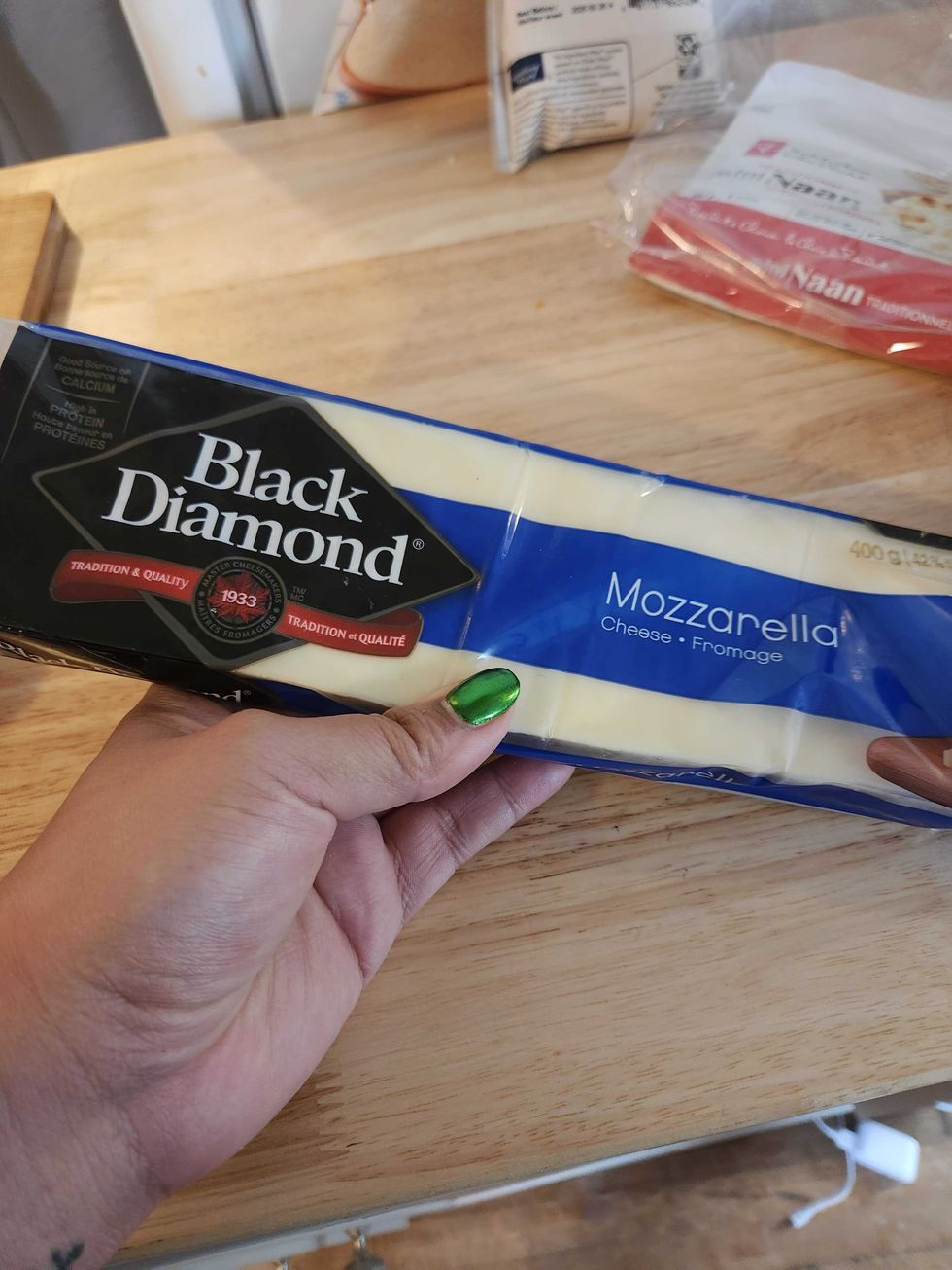 400 grams of Black Diamond mozzarella from Loblaws for $7.49.