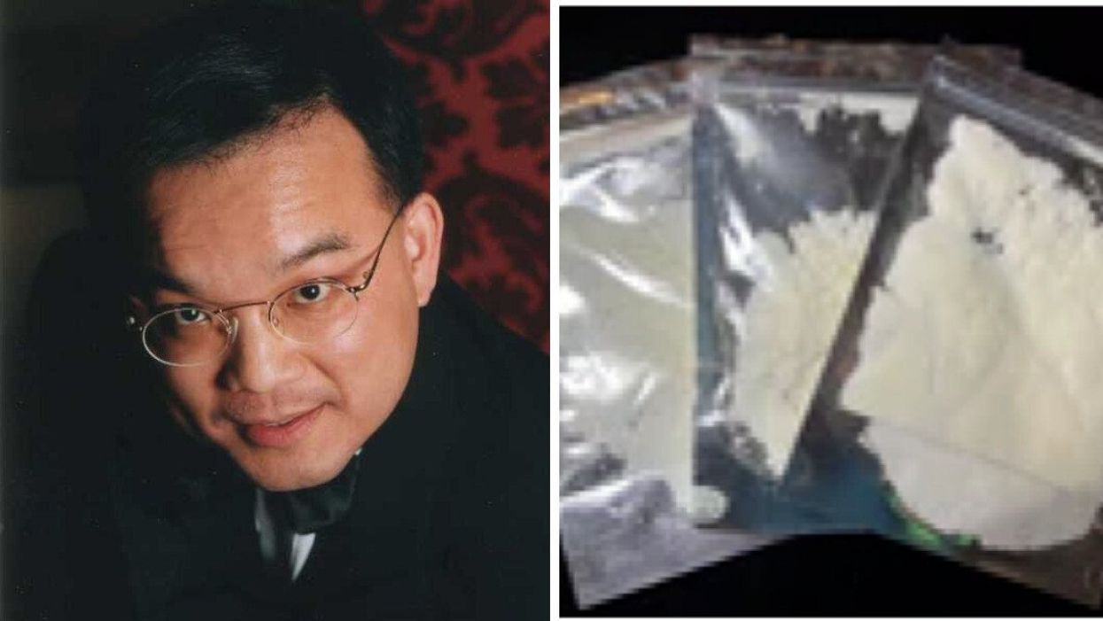 57-year-old suspect Kenneth Law. Right: Sodium nitrite recovered by Peel Police.