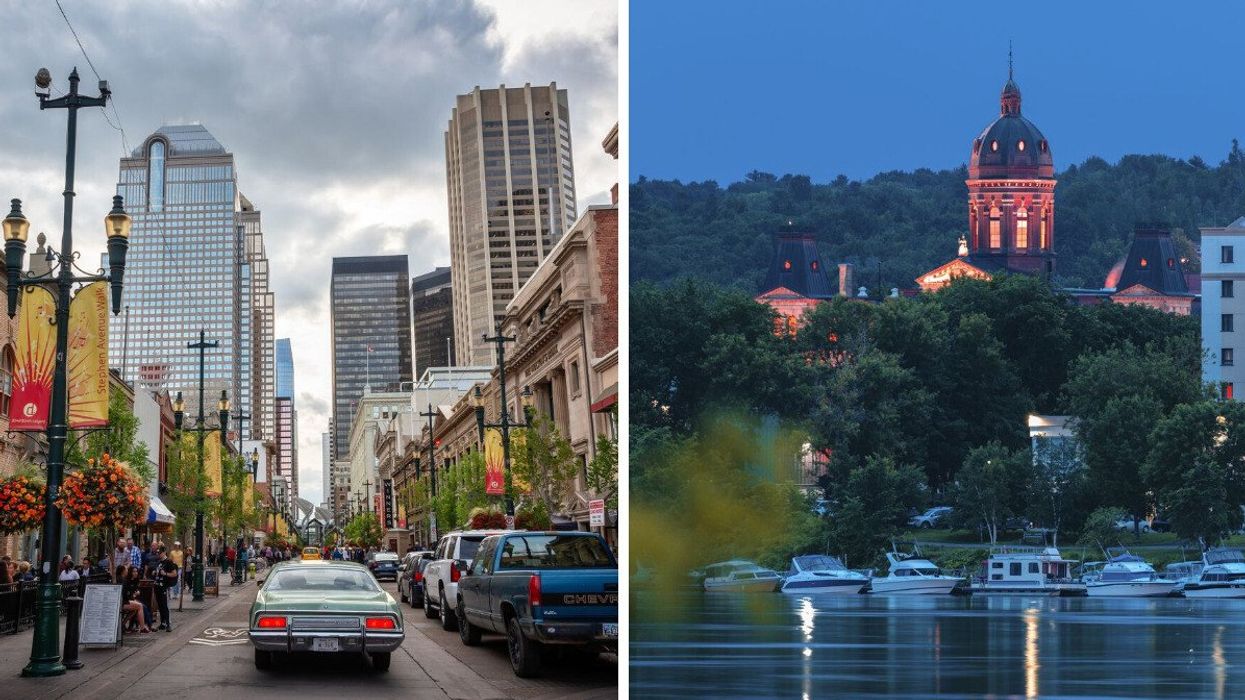 8th Avenue in Calgary. Right: New Brunswick Legislative Building in Fredericton.