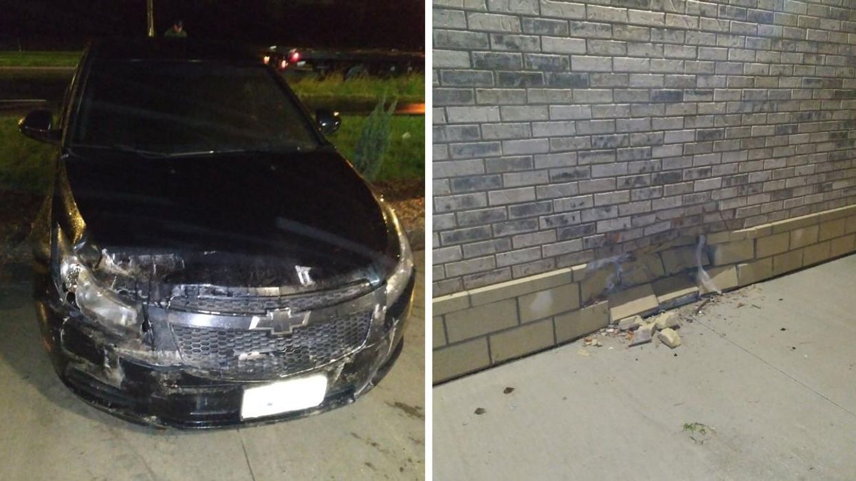 A 22-Year-Old Ontario Driver Got Drunk & Smashed Into A Brick Wall On Monday (PHOTOS)