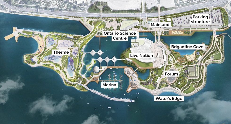 A artist's render of a map of the new Ontario Place.