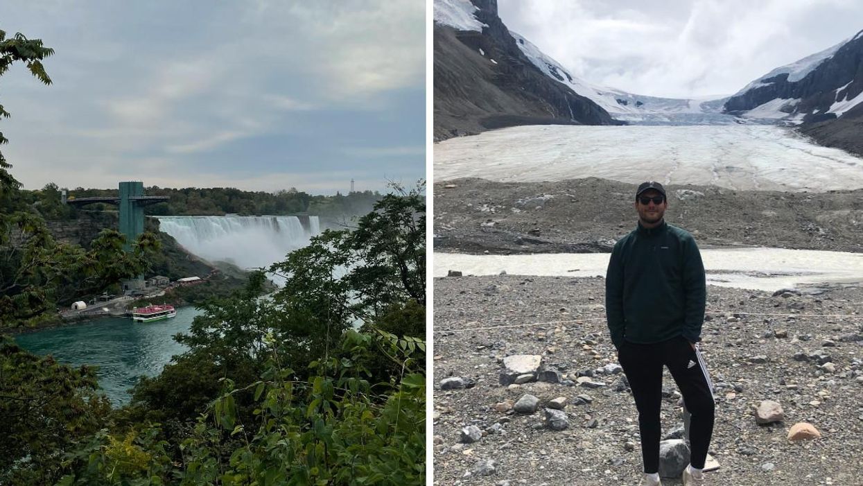 A bad view of Niagara Falls. Right: The Athabasca Glacier.