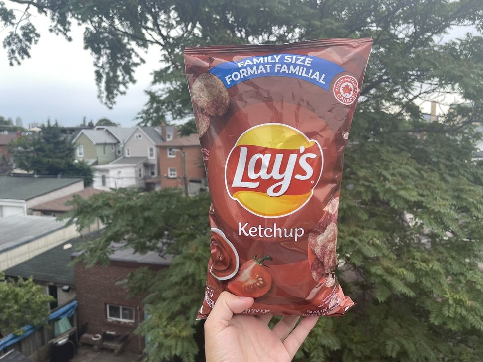 A bag of ketchup chips.