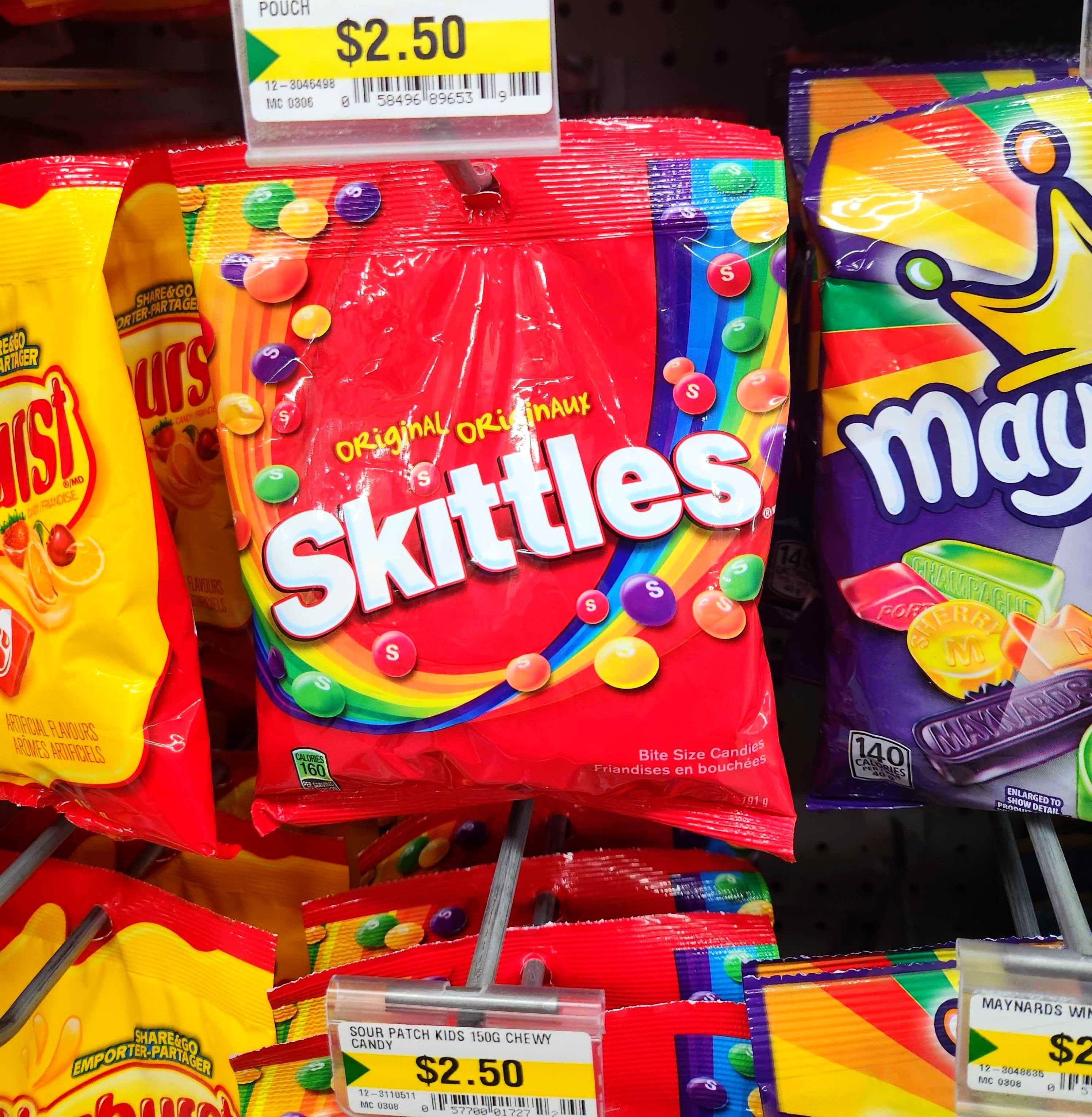 A bag of Skittles at Dollarama.