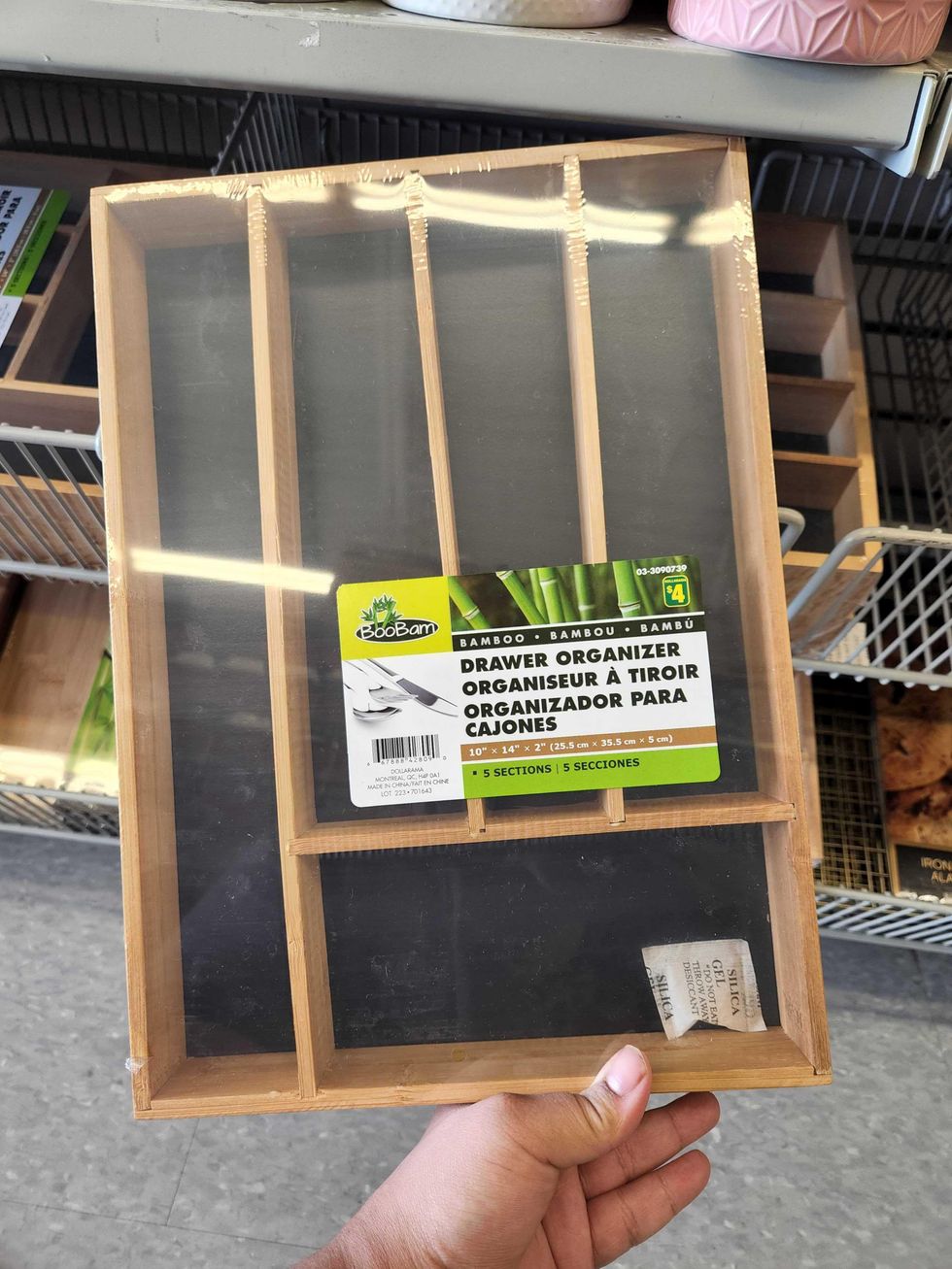 A bamboo drawer organizer.
