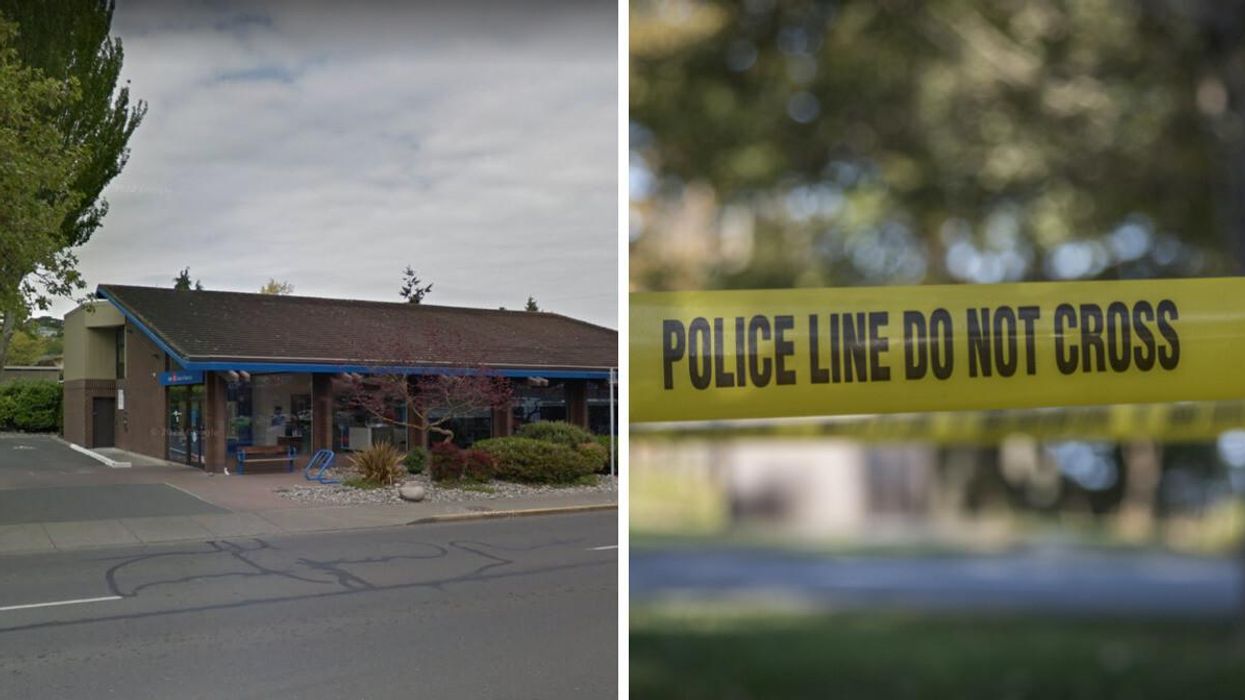 A Bank of Montreal location. Right: Yellow police caution tape.