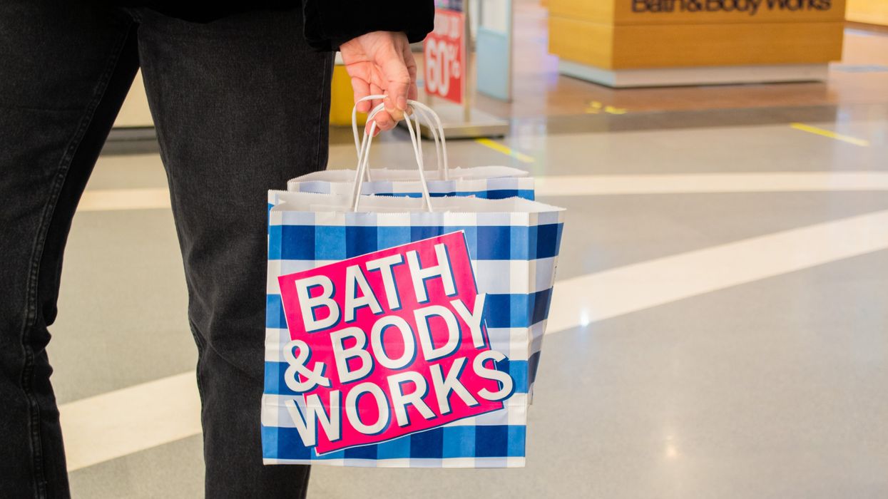 A Bath and Body Works shopping bag.