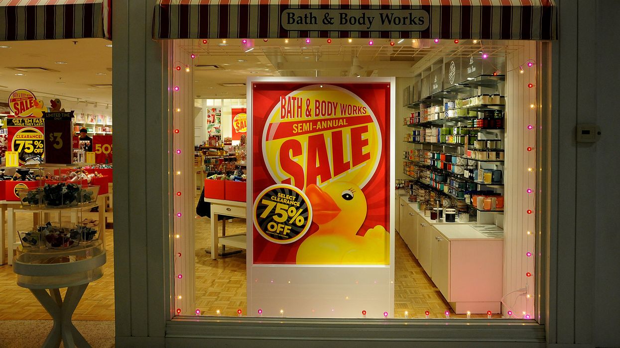A Bath & Body Works sale sign.