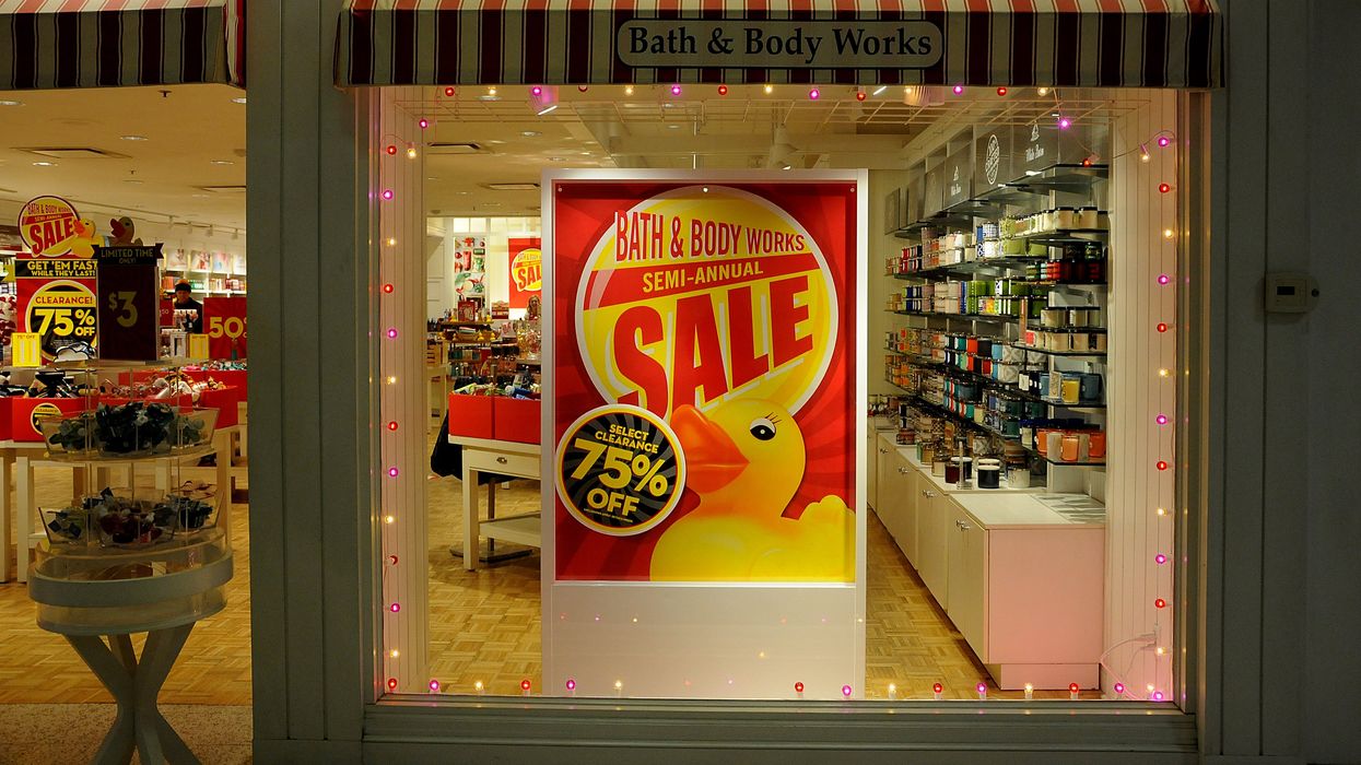 A Bath & Body Works sale sign.