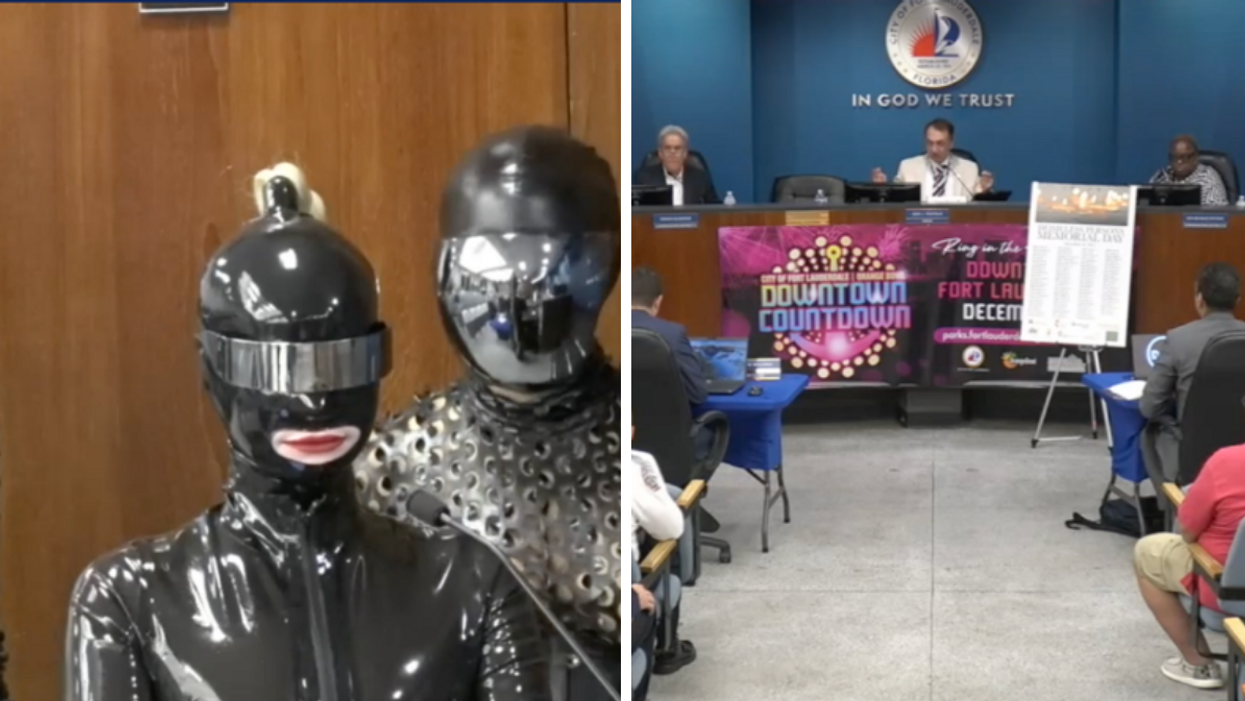 A BDSM Mistress. Right: City of Fort Lauderdale Commission Meeting.