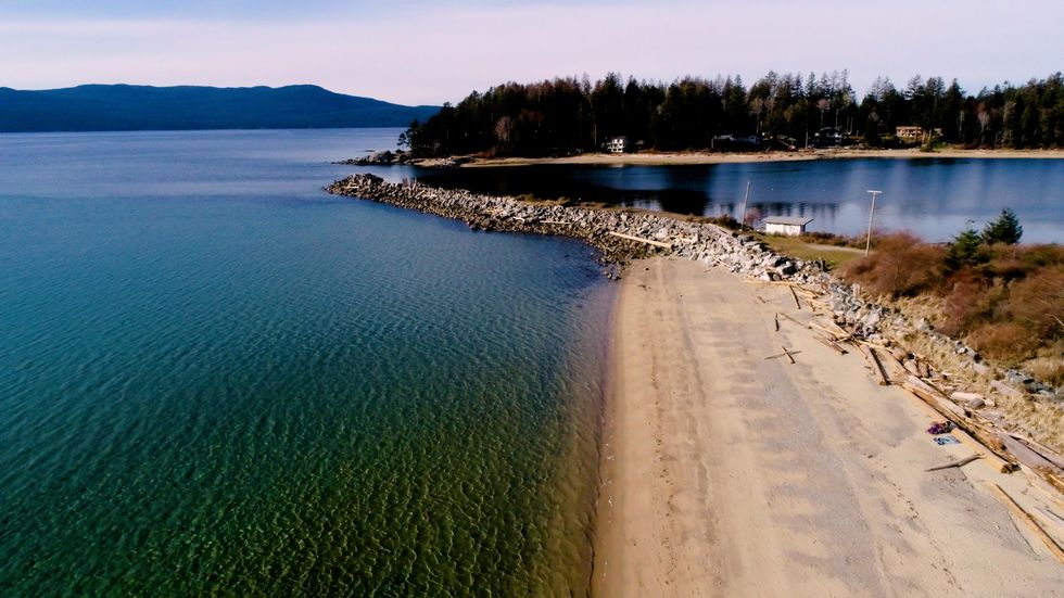 A beach on the property for sale in B.C.