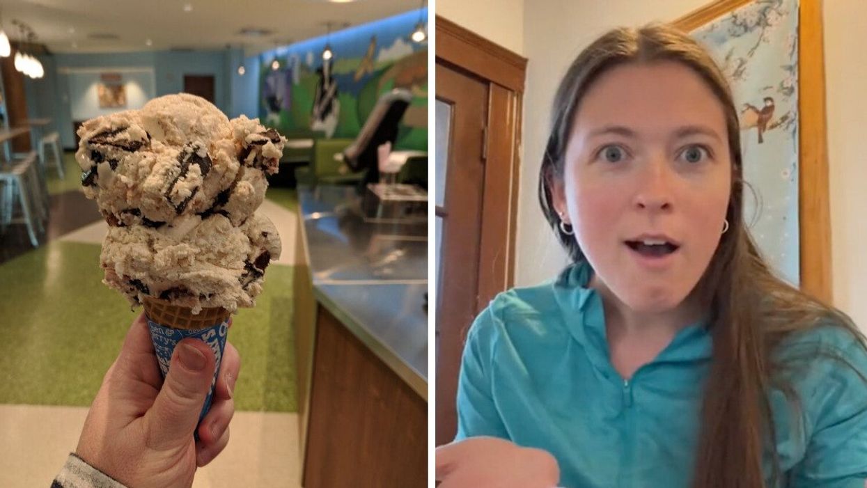 A Ben & Jerry's ice cream cone. Right: TikToker Sydney Littlefield.