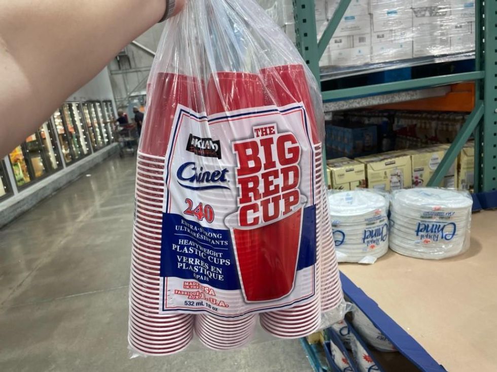 A big bag of red solo cups.