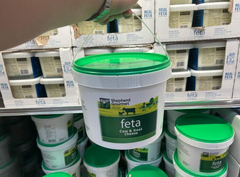 A big tub of feta.