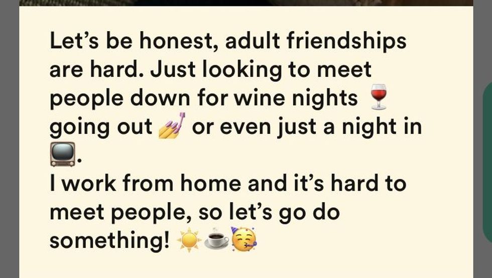 A bio on Bumble BFF.
