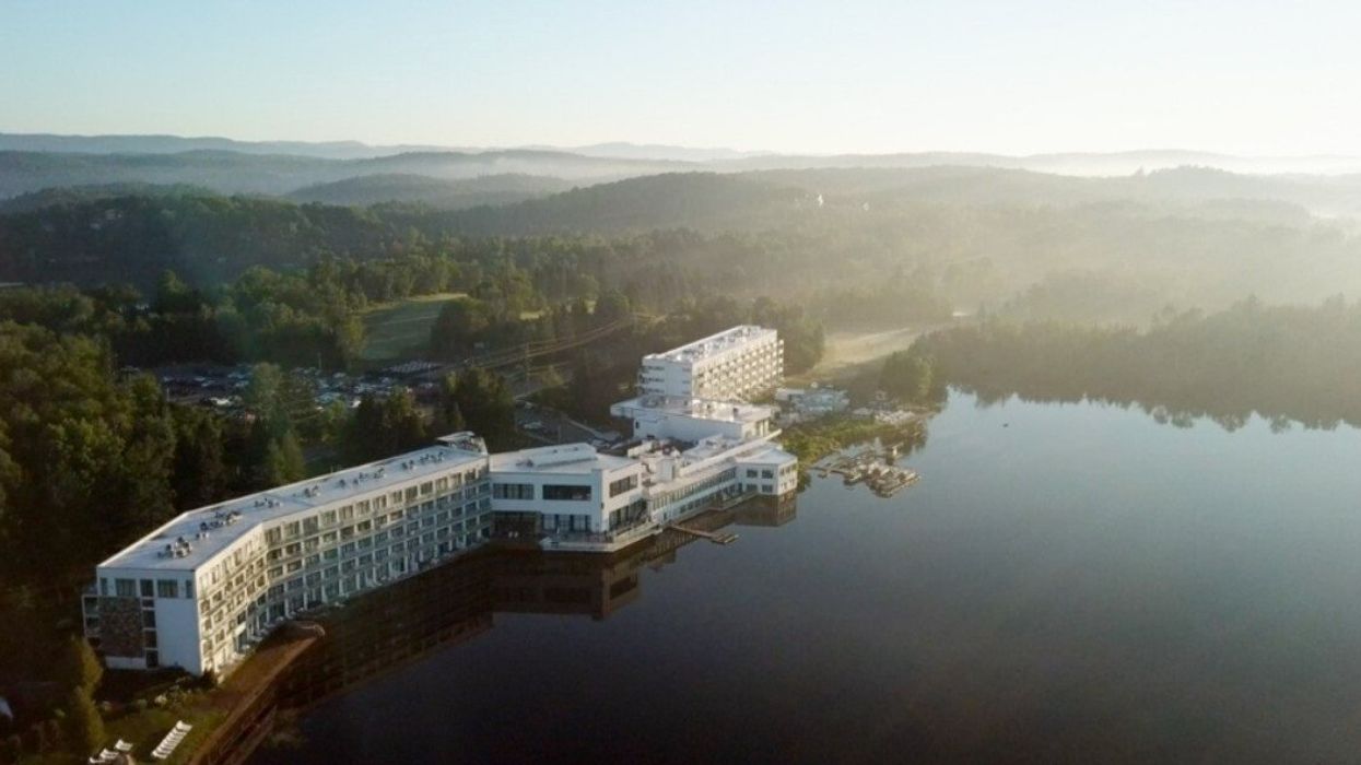 A bird's-eye view of Esterel Resort, the Laurentians and Lake Dupuis.