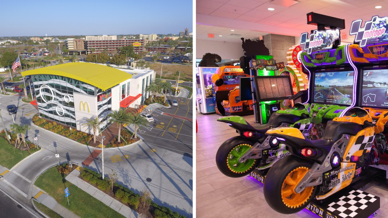 A bird's-eye view of McDonald's. Right: The arcade room in McDonald's.