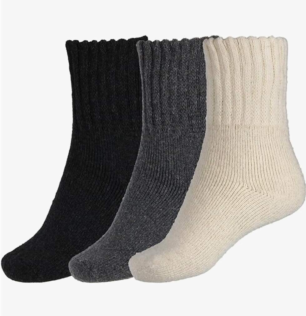 A black, grey and white sock.