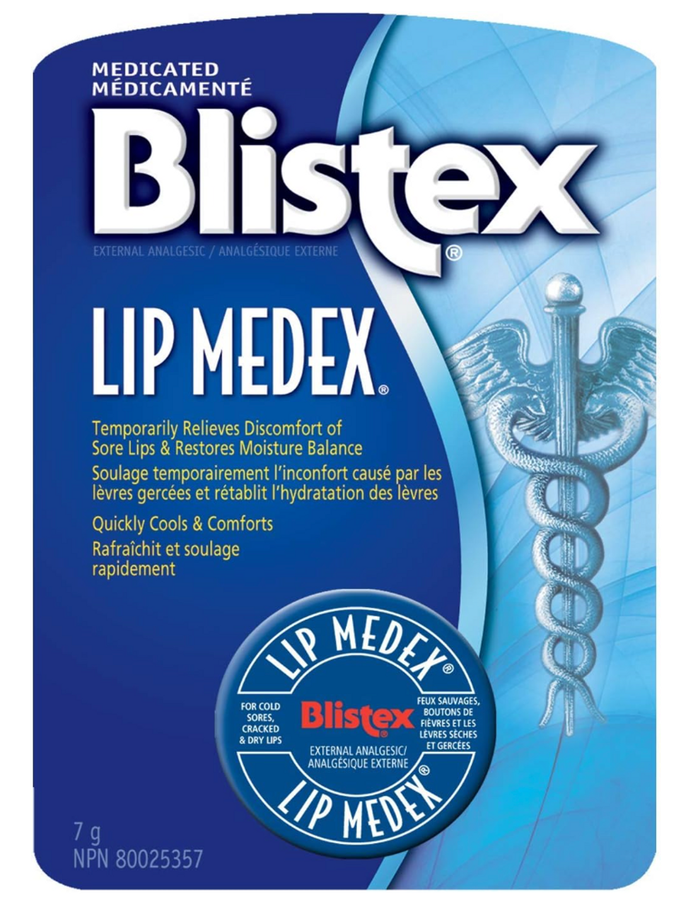 A blue package of Blistex Lip Medex.