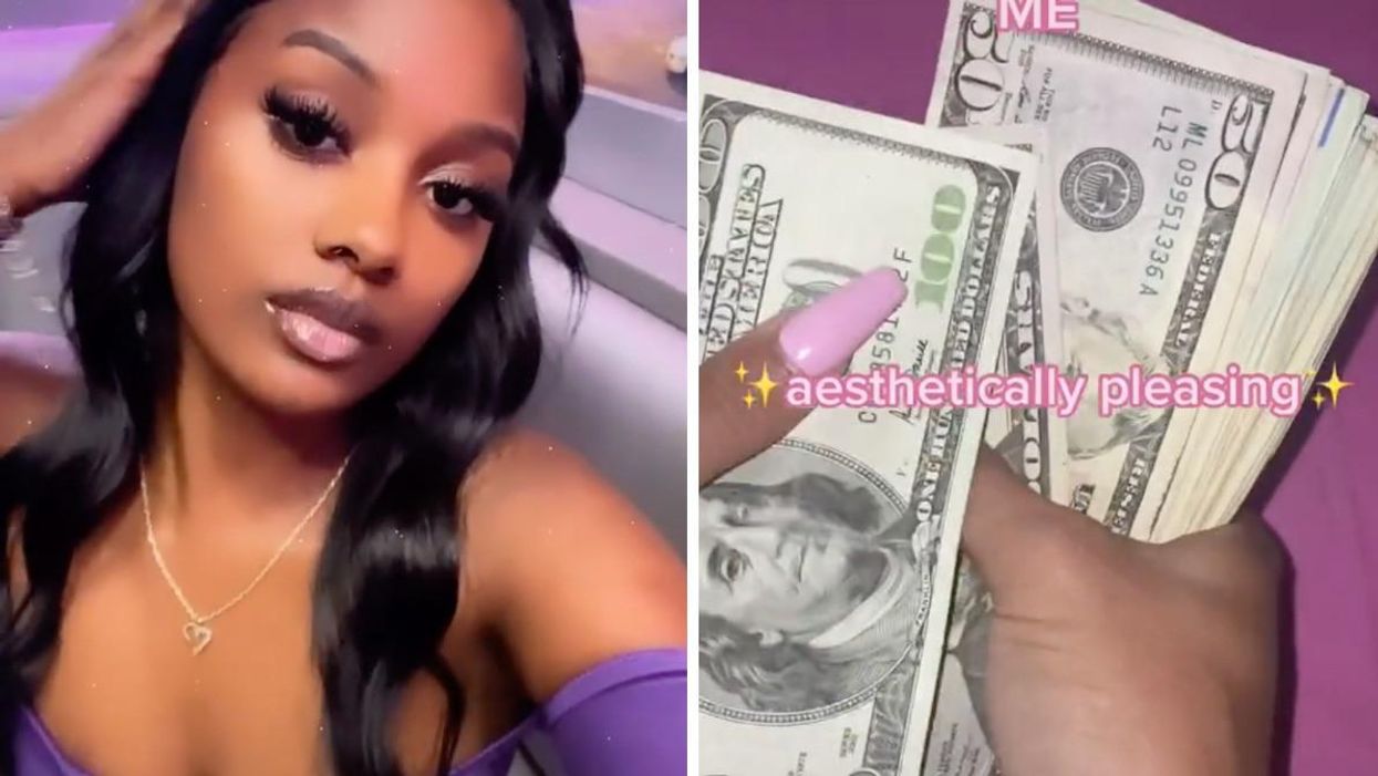 A bottle girl before her shift. Right: A TikToker counting her tips.