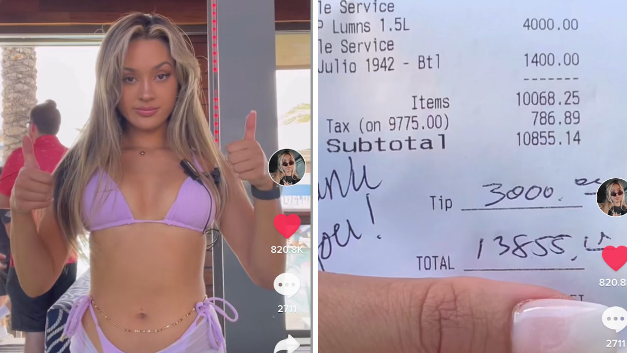 A bottle girl in Arizona at work. A receipt given to an Arizona bottle girl.