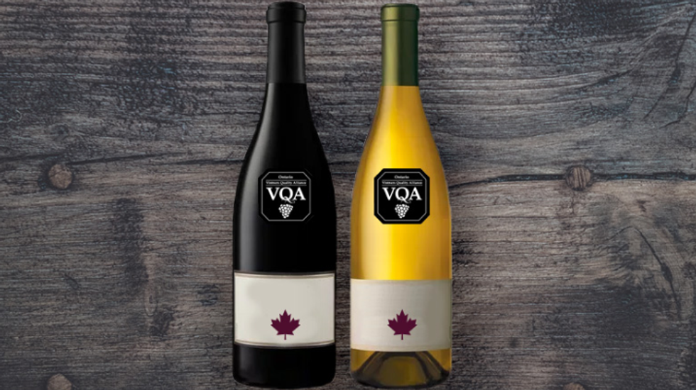 A bottle of red and white wine.