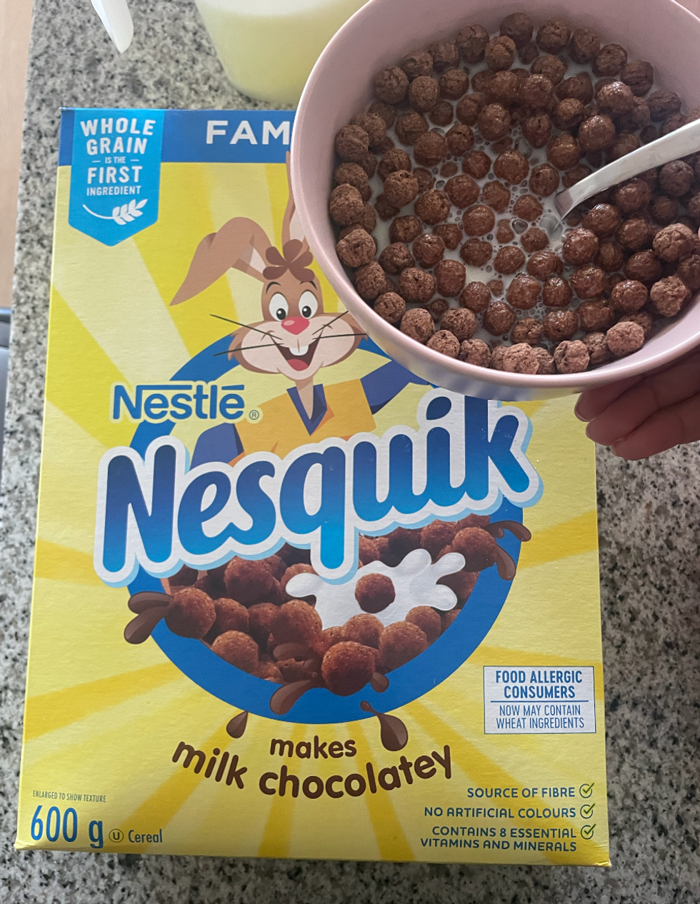 A box of Nesquick cereal.