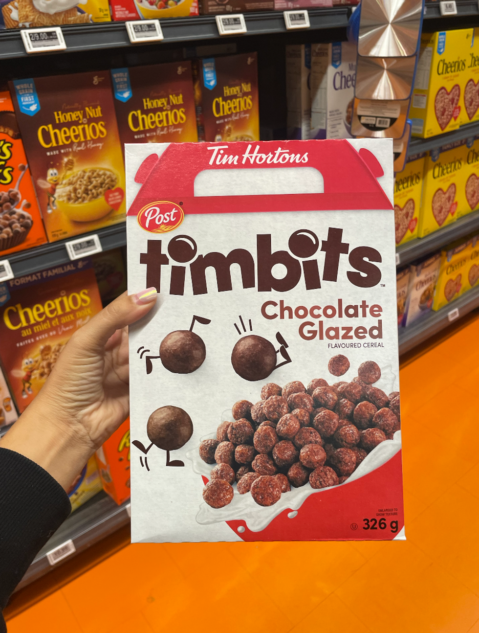 A box of Timbits cereal at Loblaws.