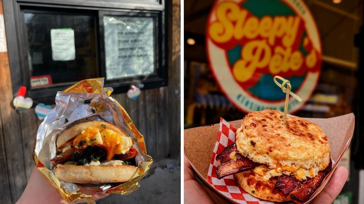 A breakfast sandwich from Gold Standard. Right: A Sleepy Pete's breakfast sandwich.