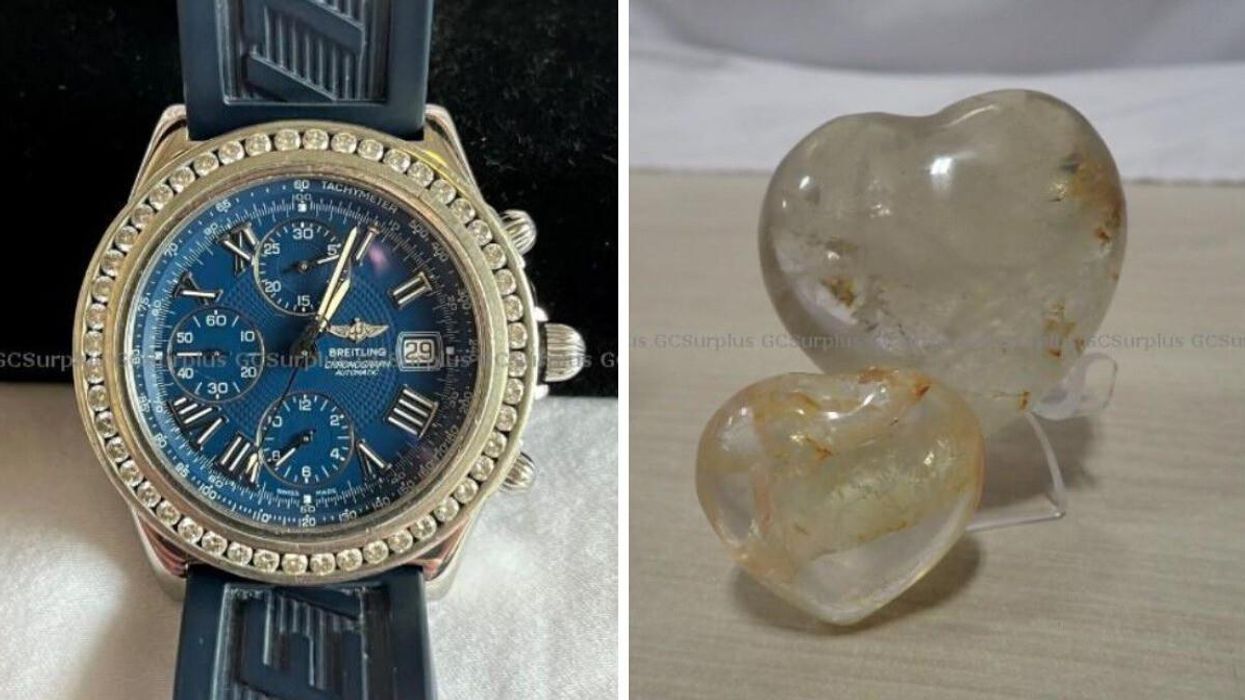 A Breitling watch. Right: Heart-shaped crystals