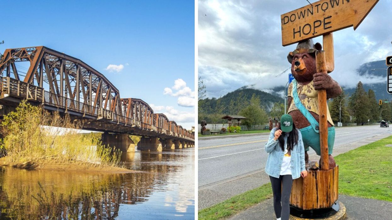A bridge. Right: Someone in a town.