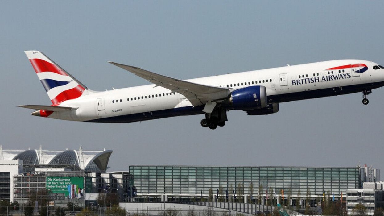 A British Airways plane taking off.