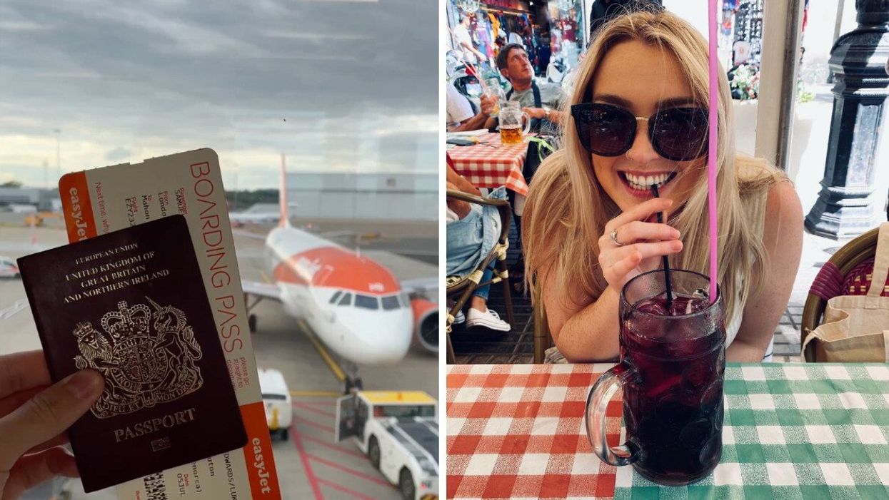 A British passport and an easyJet flight. Right: Helena with an alcoholic drink.
