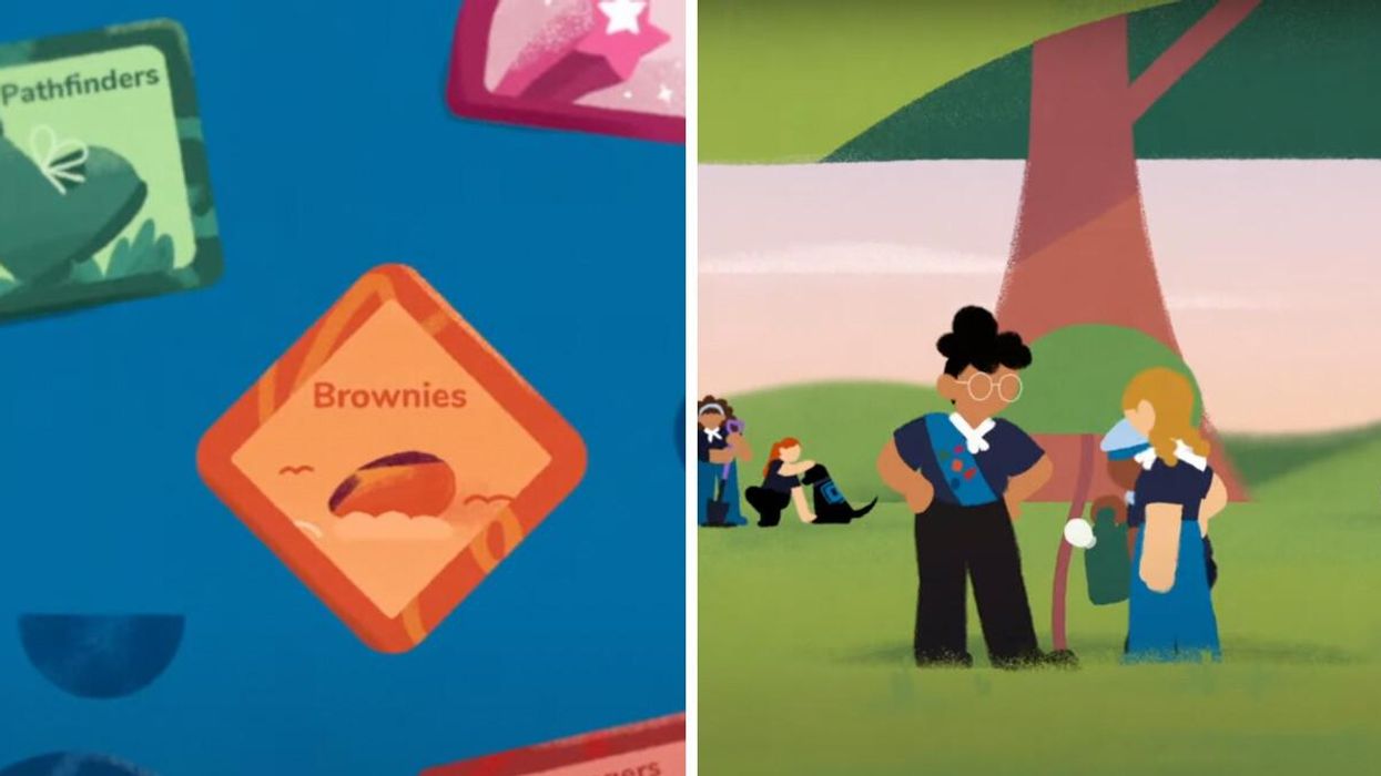 A Brownies badge. Right: Girl Guides.