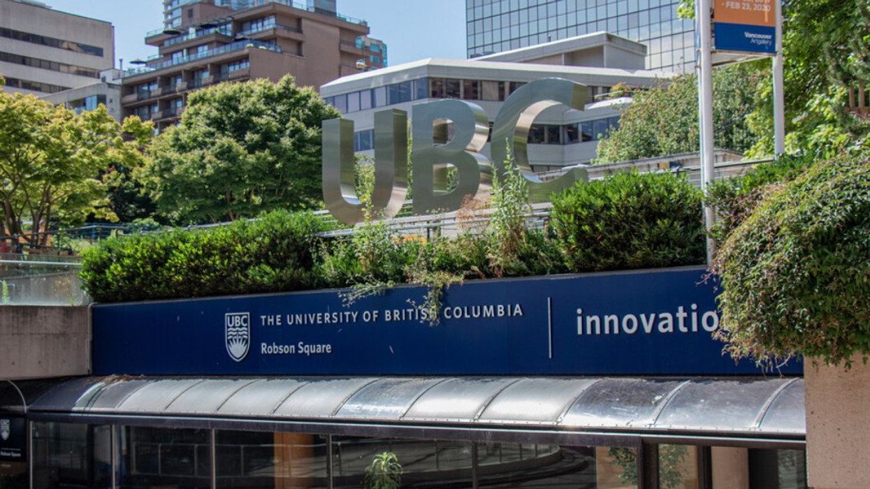 A building that says The University of British Columbia on it and big block UBC letters above it.