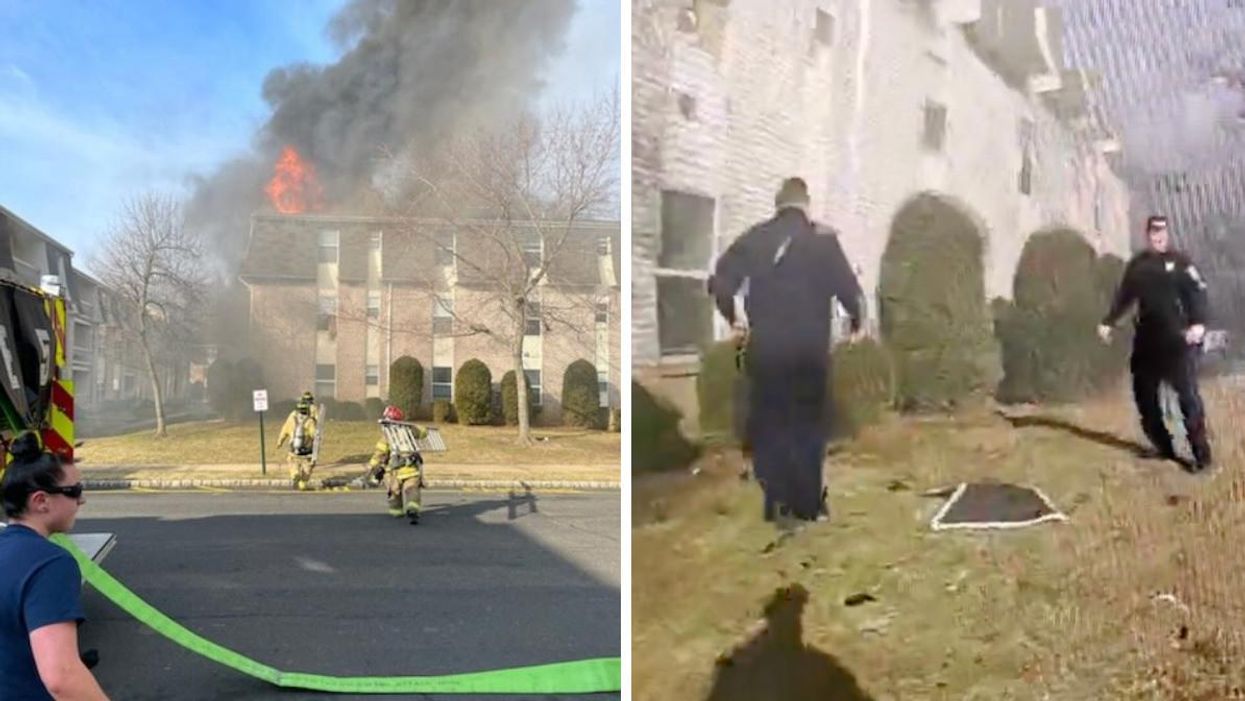 A burning apartment building in New Jersey.