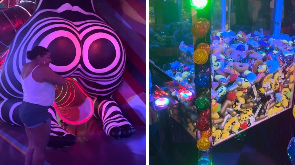 A butt-shaped slide at the Museum of Sex in NYC. Right: A game machine at the Museum of Sex in NYC.