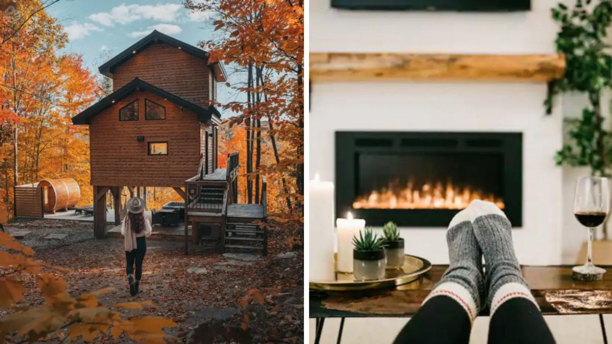 A cabin in Sainte-Béatrix, Quebec. Right: A cottage in Gravenhurst, Ontario.